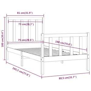 Rám postele černý masivní dřevo 75 x 190 cm malé jednolůžko - obrázek 6