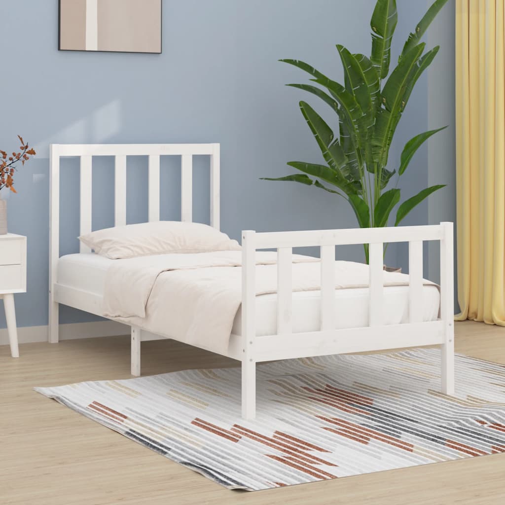 Estructura de cama individual de madera maciza blanca 90x190 cm 3FT