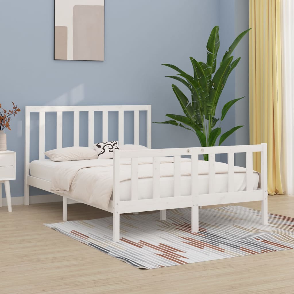 Cadre de lit Blanc Bois massif 120x190 cm Petit Double