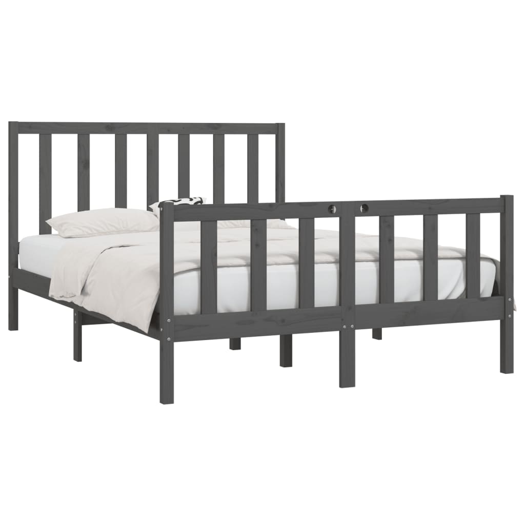 vidaXL Bed Frame Grey Solid Wood 135x190 cm Double