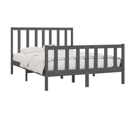 vidaXL Bed Frame Grey Solid Wood 135x190 cm Double