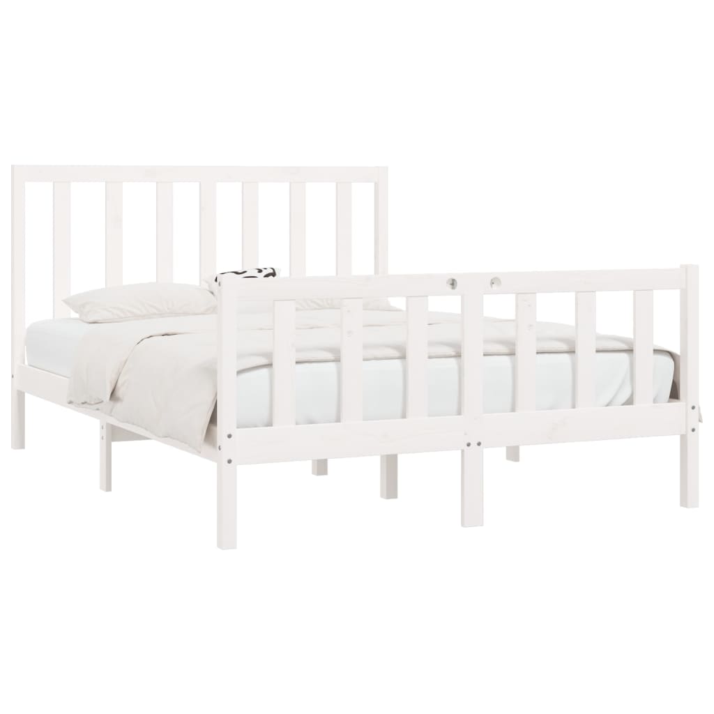 vidaXL Bedframe massief hout wit 140x190 cm afbeelding
