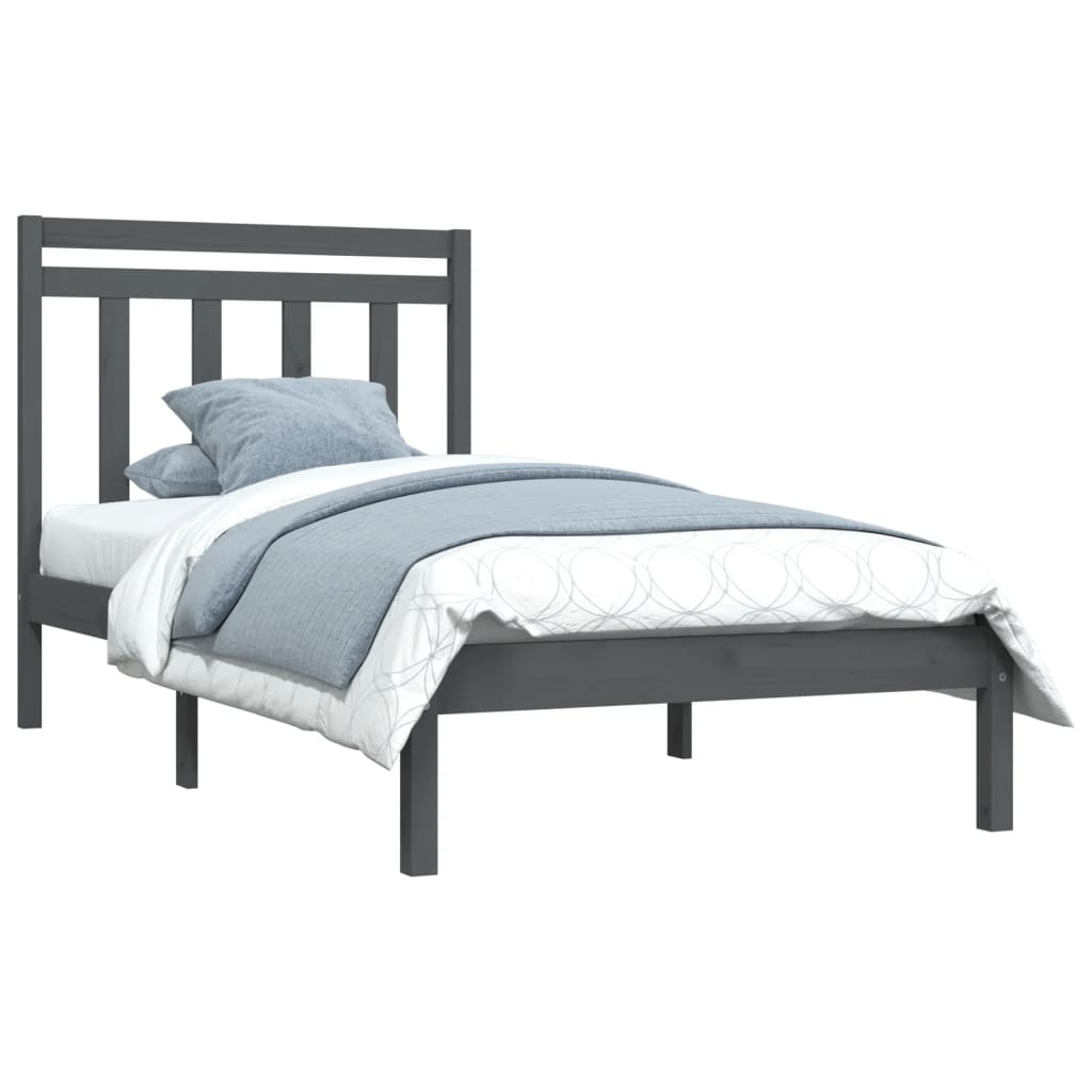 vidaXL Bedframe massief hout grijs 75x190 cm 2FT6 Small Single