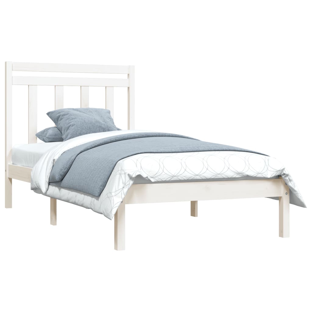 vidaXL Bed Frame White Solid Wood 90x190 cm Single