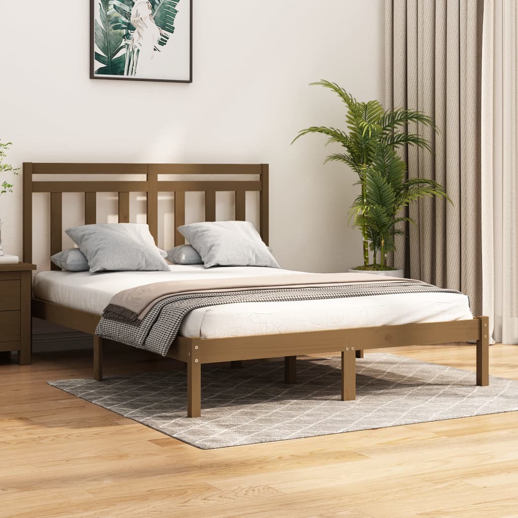 vidaXL Cadru pat Small Double 4FT, maro miere, 120×190 cm, lemn masiv 120x190 imagine noua