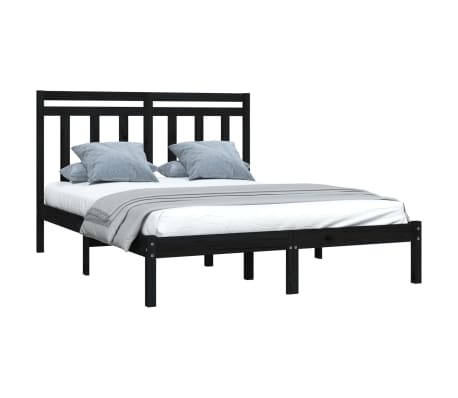 vidaXL Lovos rėmas, juodas, 120x190cm, medienos masyvas, dvivietis