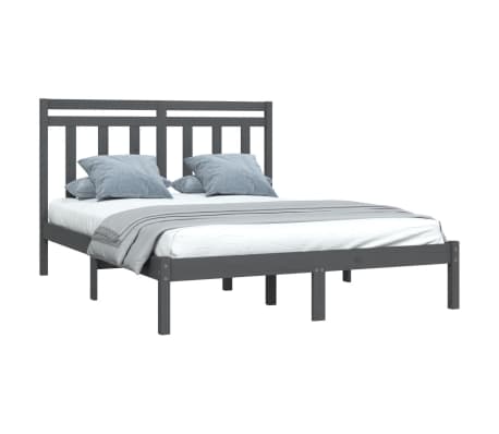 vidaXL Bedframe massief hout grijs 135x190 cm