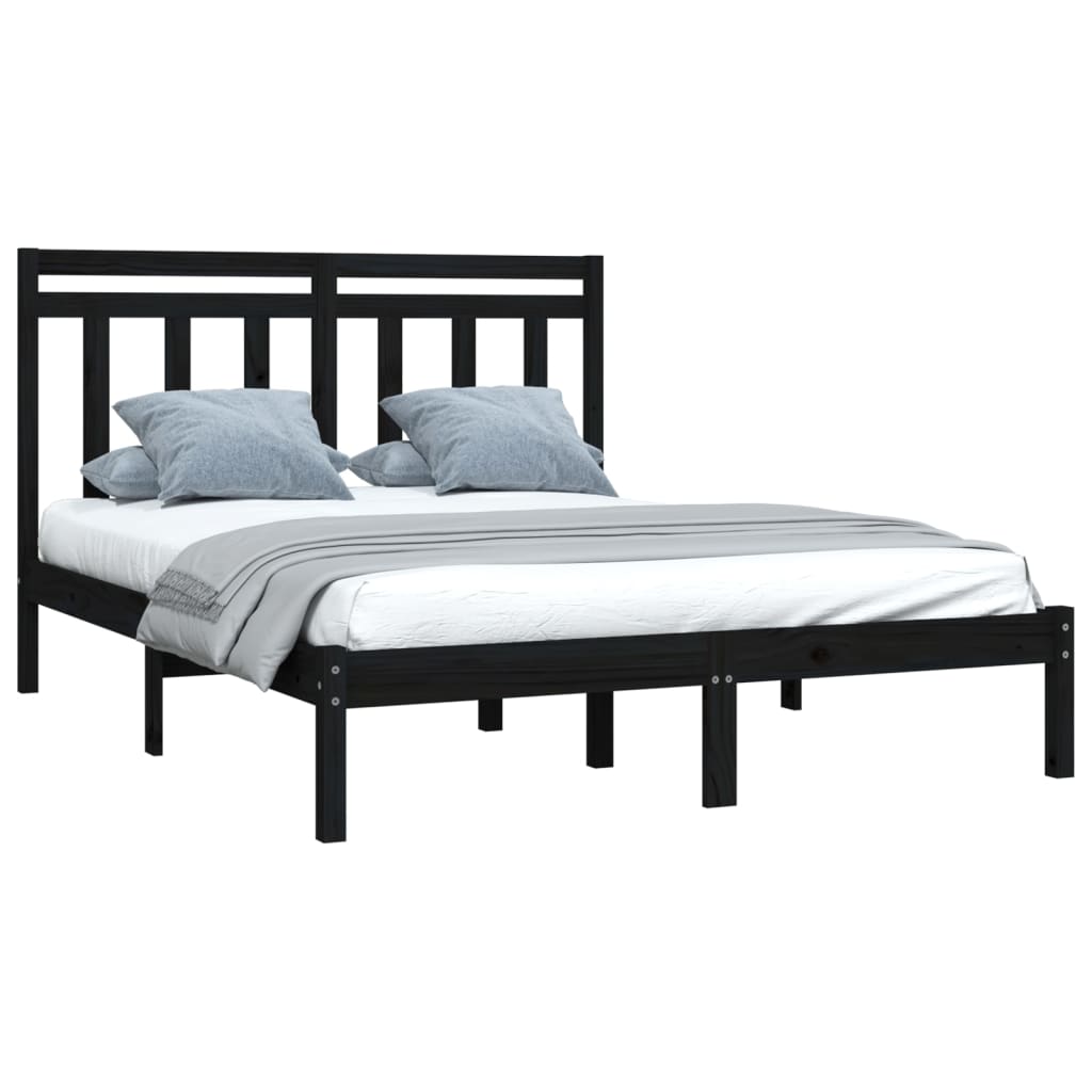 

vidaXL Bedframe massief hout zwart 135x190 cm 4FT6 Double