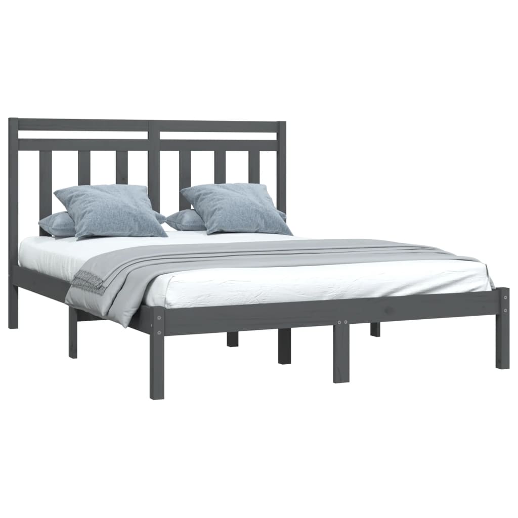 vidaXL Bedframe massief hout grijs 140x190 cm