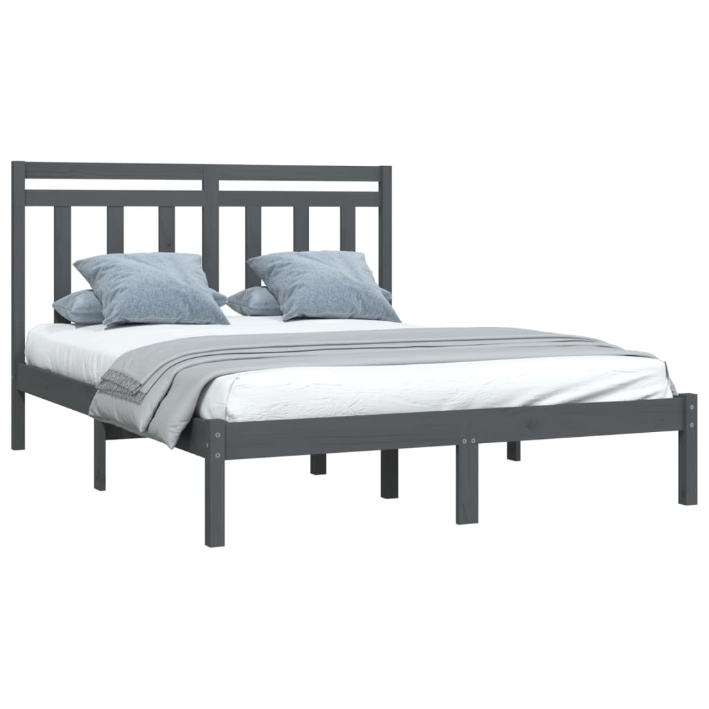 

vidaXL Bedframe massief hout grijs 150x200 cm 5FT King Size