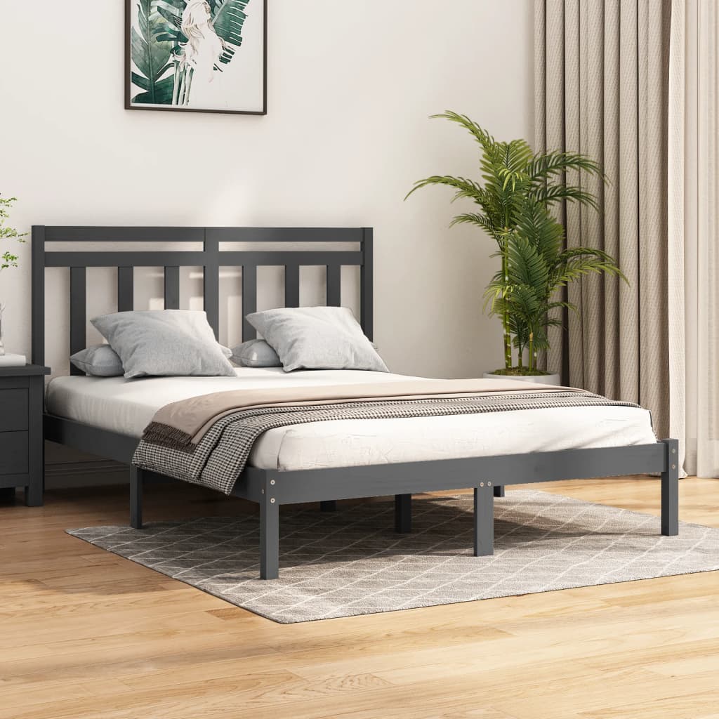 Estructura de cama de madera maciza de pino gris 160×200 cm