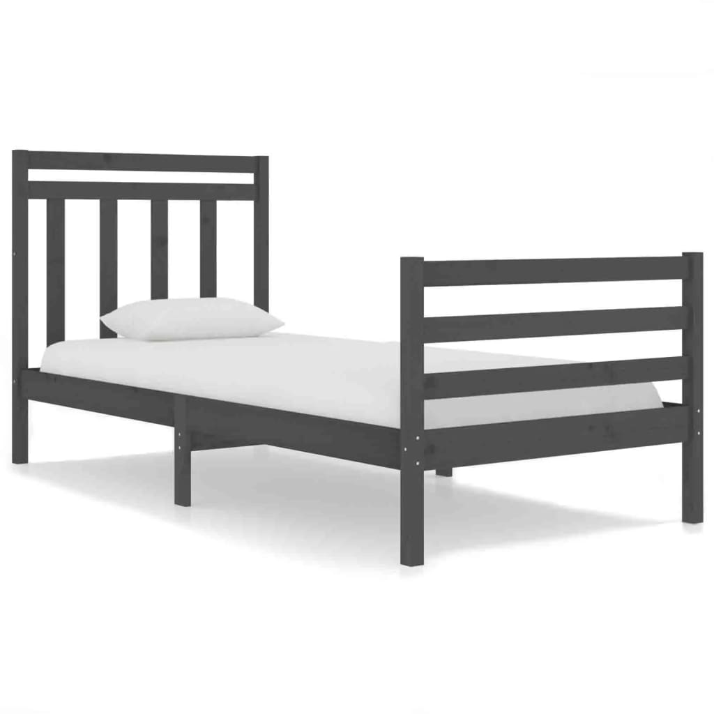 Cadru de pat mic single, gri, 75x190 cm, lemn masiv