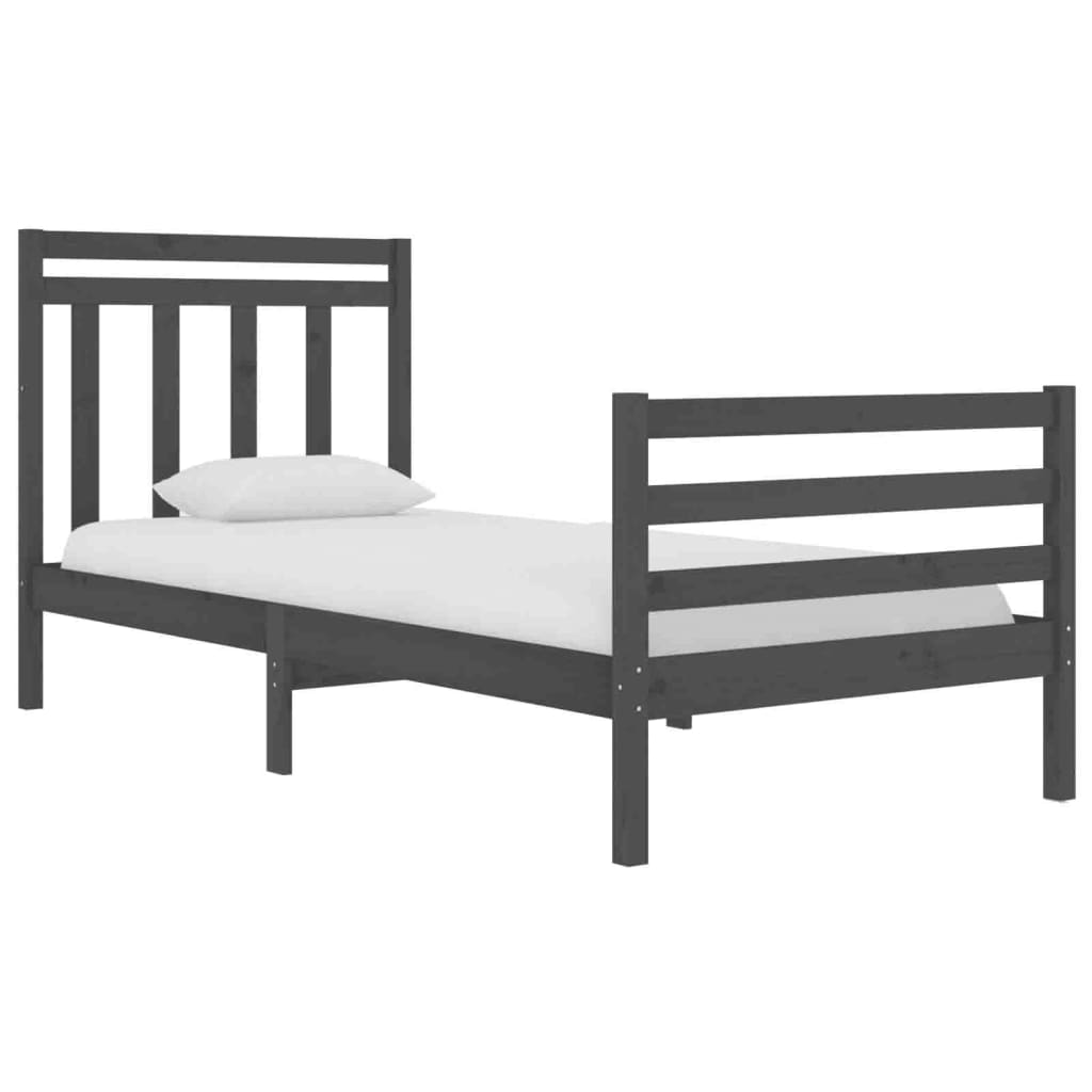 Cadru de pat mic single, gri, 75x190 cm, lemn masiv