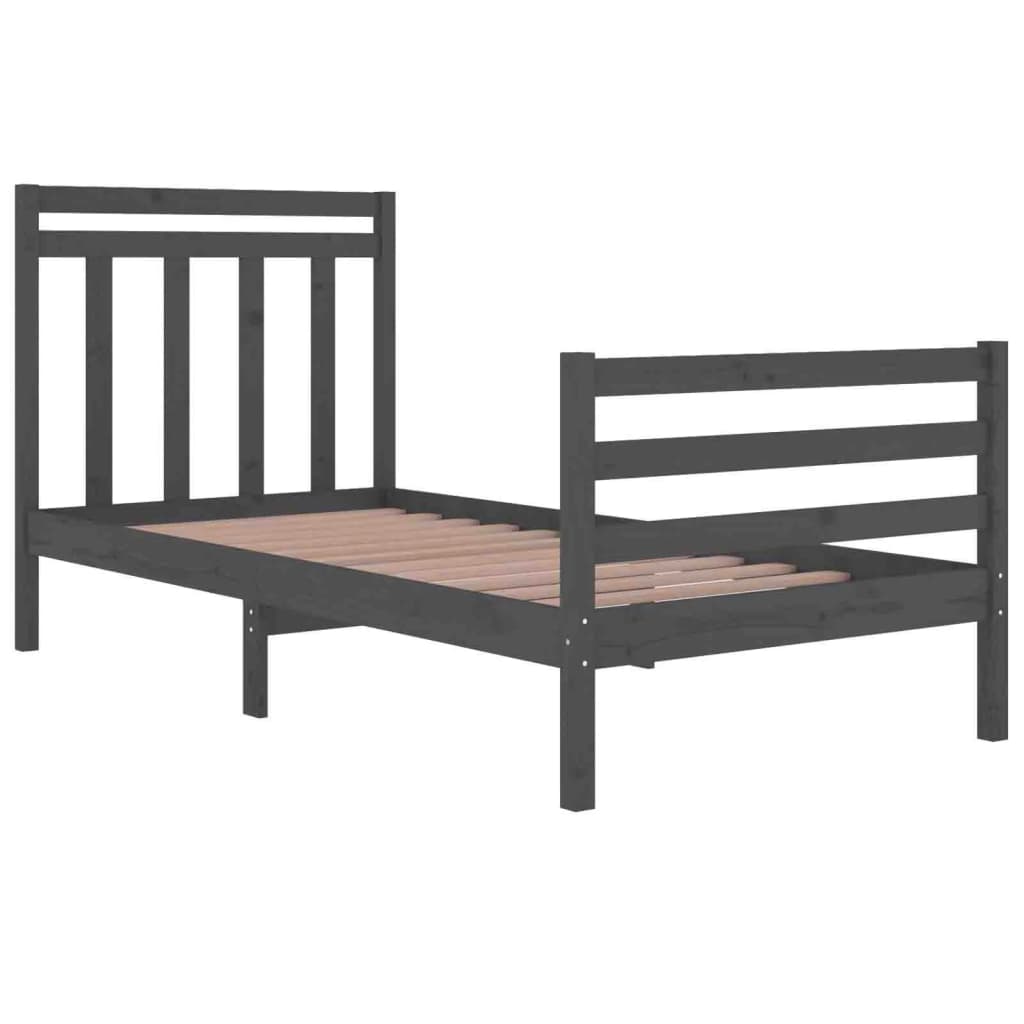 Cadru de pat mic single, gri, 75x190 cm, lemn masiv