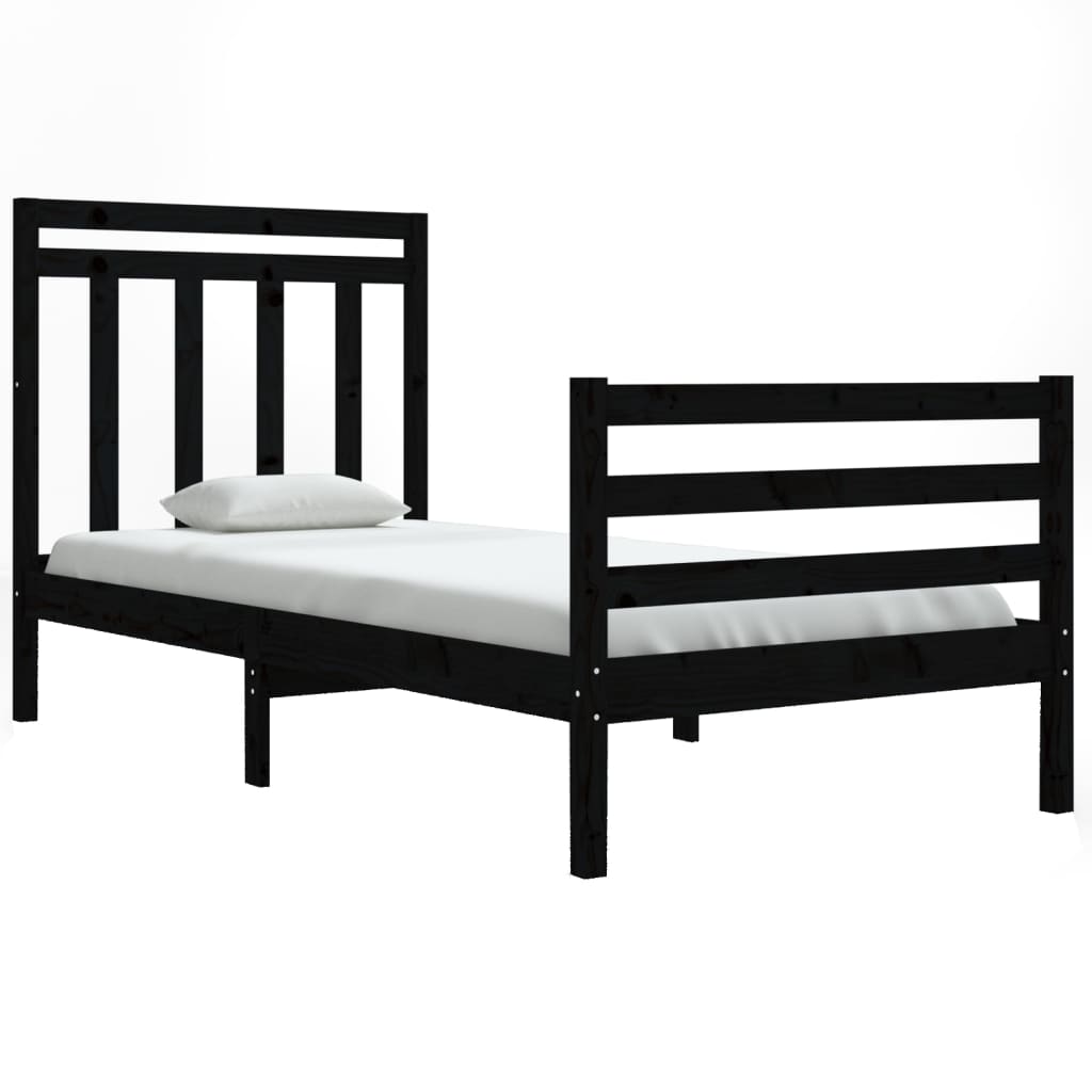 vidaXL Bed Frame without Mattress Black 90x190 cm Single Solid Wood