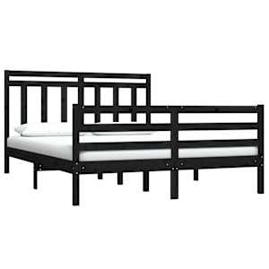 vidaXL Lovos rėmas, juodas, 120x190cm, medienos masyvas, dvivietis