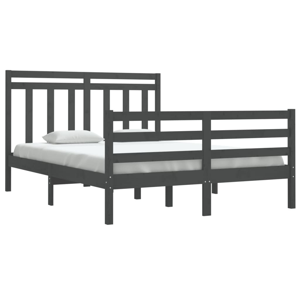 

vidaXL Bedframe massief hout grijs 135x190 cm 4FT6 Double