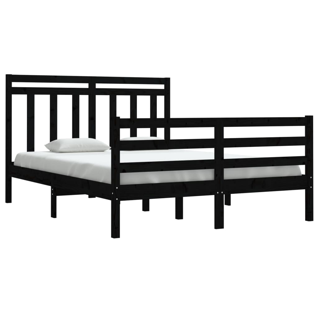 vidaXL Estrutura de cama dupla 135x190 cm madeira maciça preto