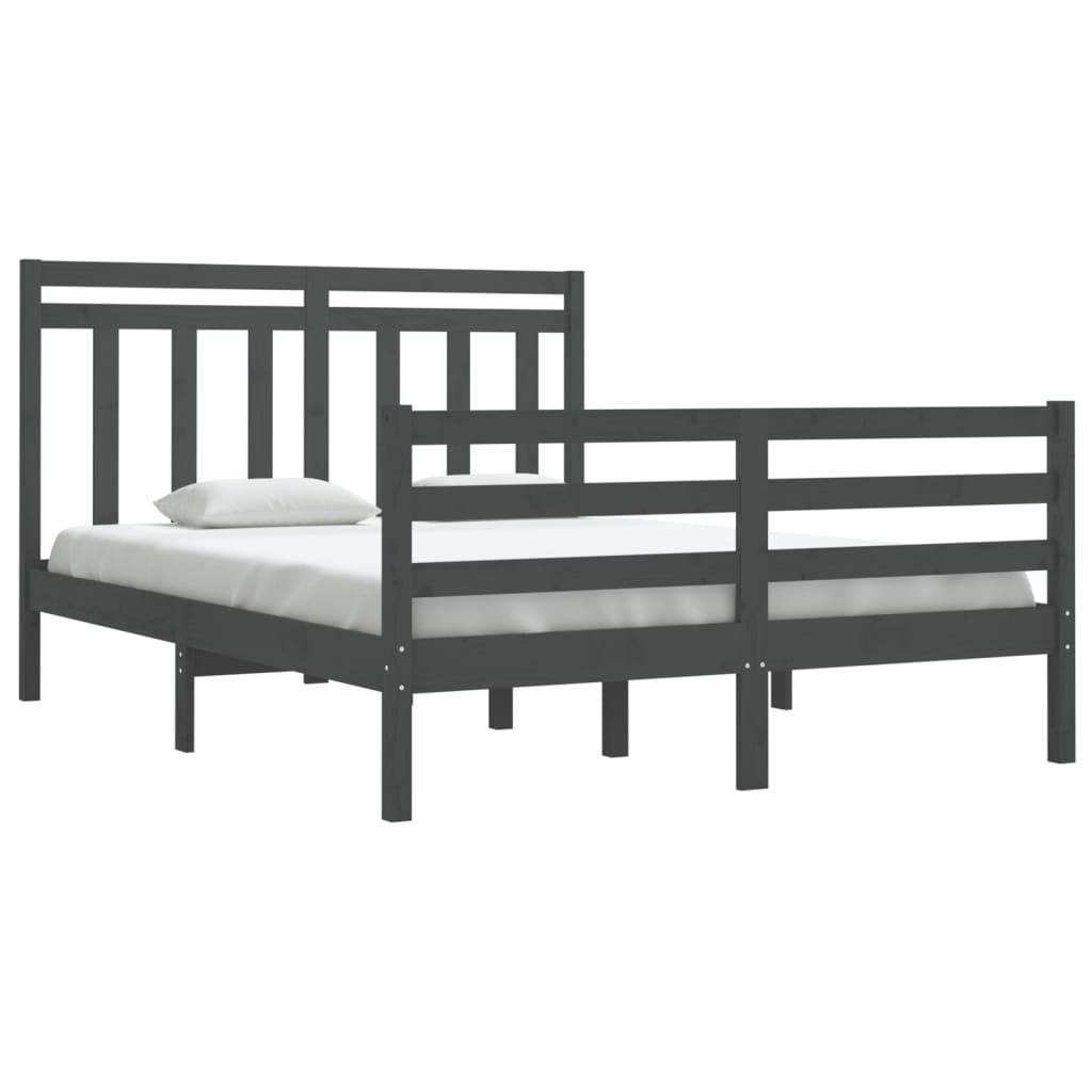 vidaXL Bedframe massief hout grijs 140x190 cm