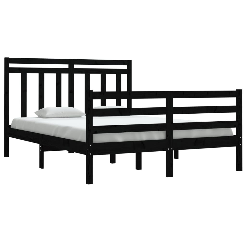 vidaXL Bedframe massief hout zwart 140x190 cm