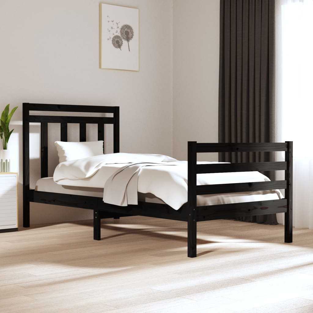 Rám postele černý masivní dřevo 90 x 200 cm