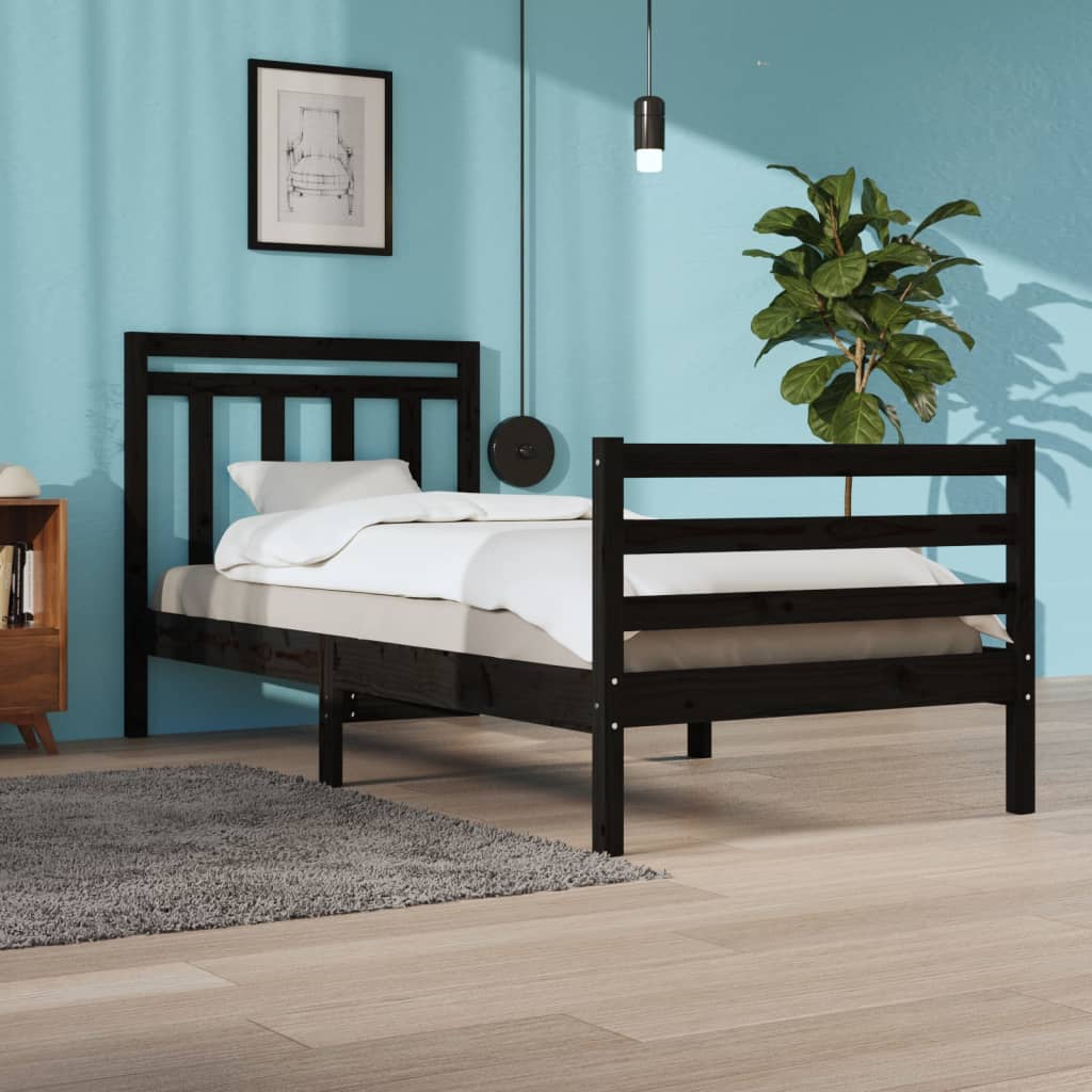 Rám postele černý masivní dřevo 100 x 200 cm