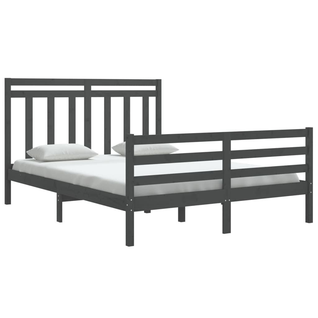 vidaXL Bedframe massief hout grijs 150x200 cm 5FT King Size