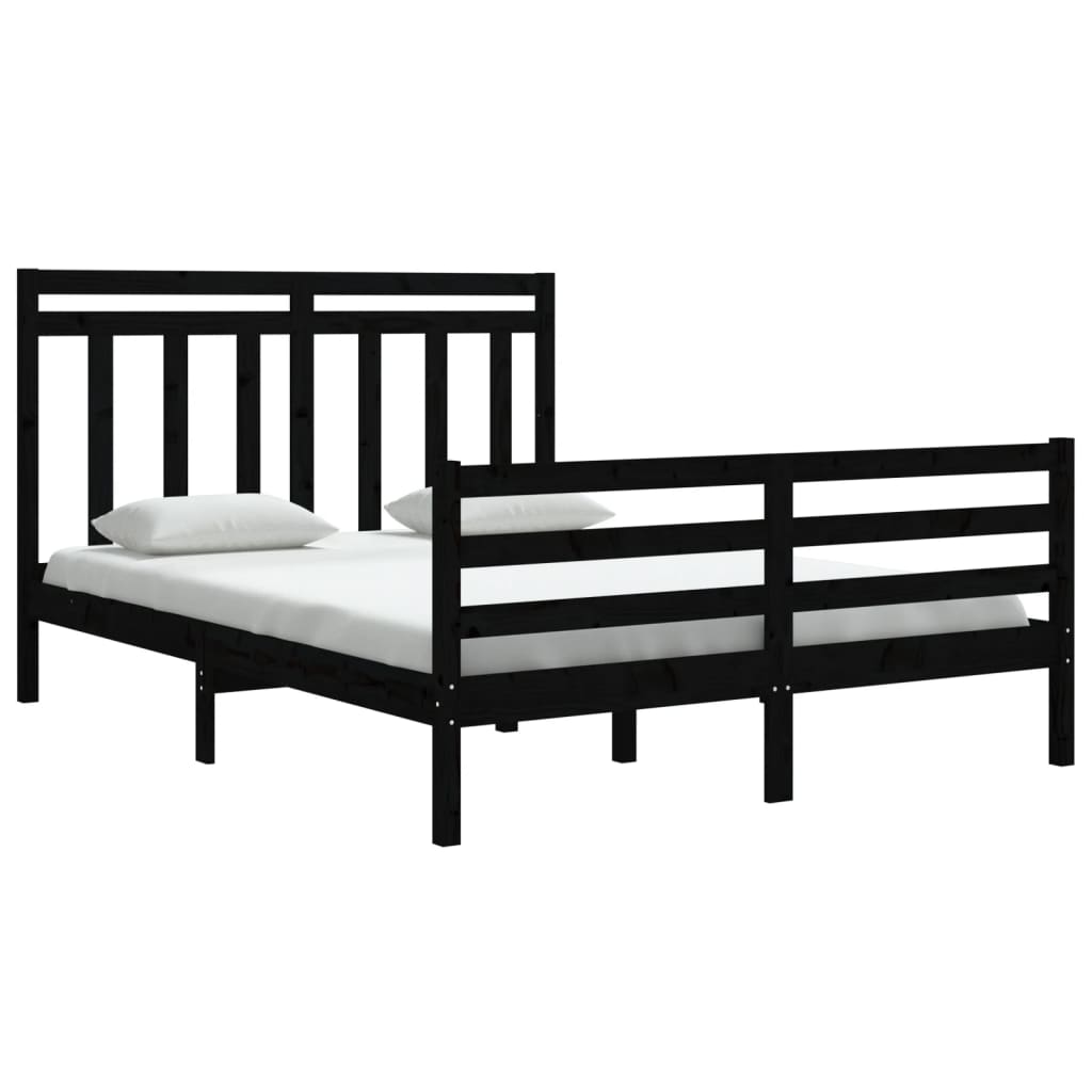 vidaXL Bedframe massief hout zwart 150x200 cm 5FT King Size