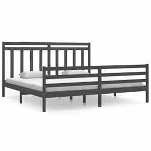 Rám postele šedý masivní dřevo 200 x 200 cm - obrázek 2