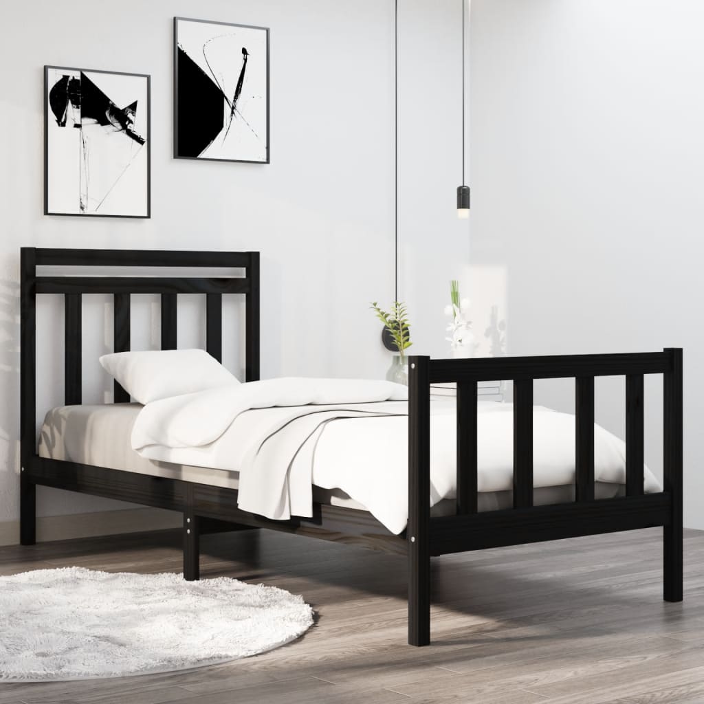 Cadru de pat single, negru, 90x190 cm, lemn masiv