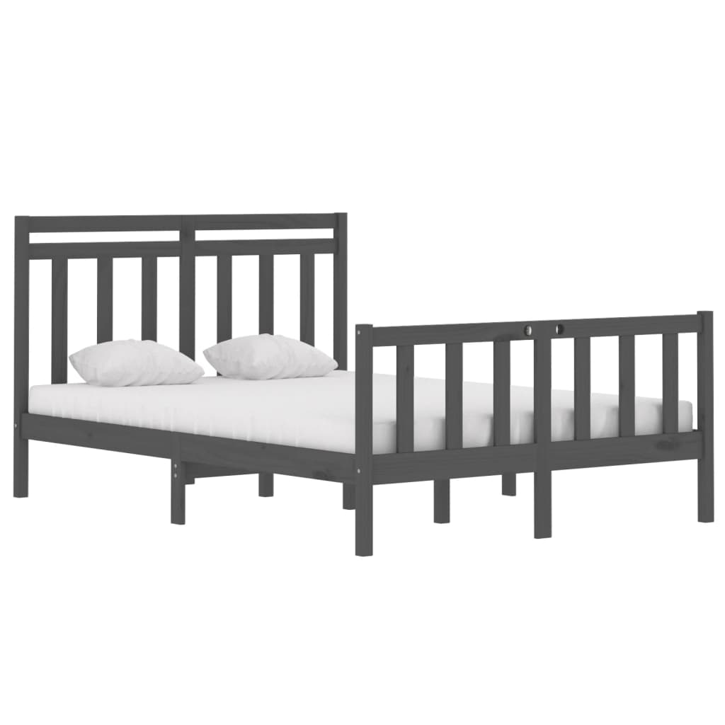 vidaXL Bedframe massief hout grijs 135x190 cm 4FT6 Double