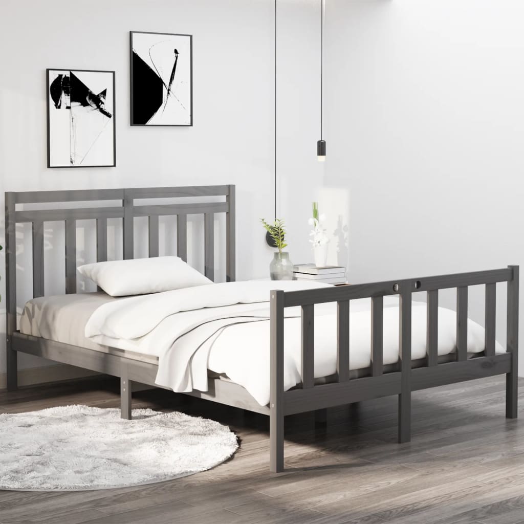 Rám postele šedý masivní dřevo 135 x 190 cm dvojlůžko