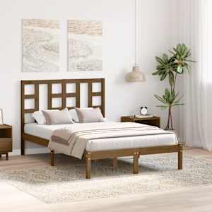 vidaXL Posteljni okvir medeno rjav iz trdnega lesa 120x190 cm