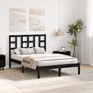 vidaXL Lovos rėmas, juodas, 120x190cm, medienos masyvas, dvivietis