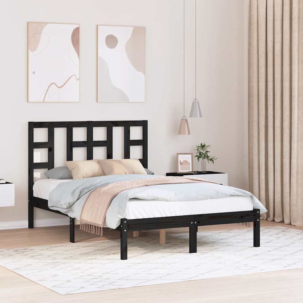 Cadre de lit Noir Bois massif 120x190 cm Petit Double