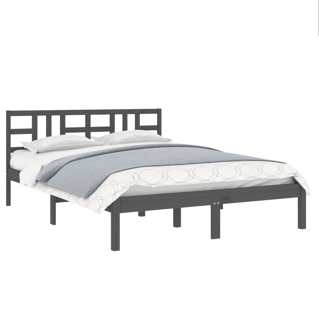 vidaXL Bedframe massief hout grijs 135x190 cm