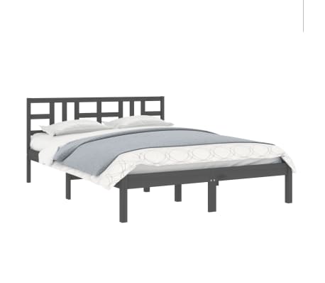 vidaXL Bedframe massief hout grijs 135x190 cm