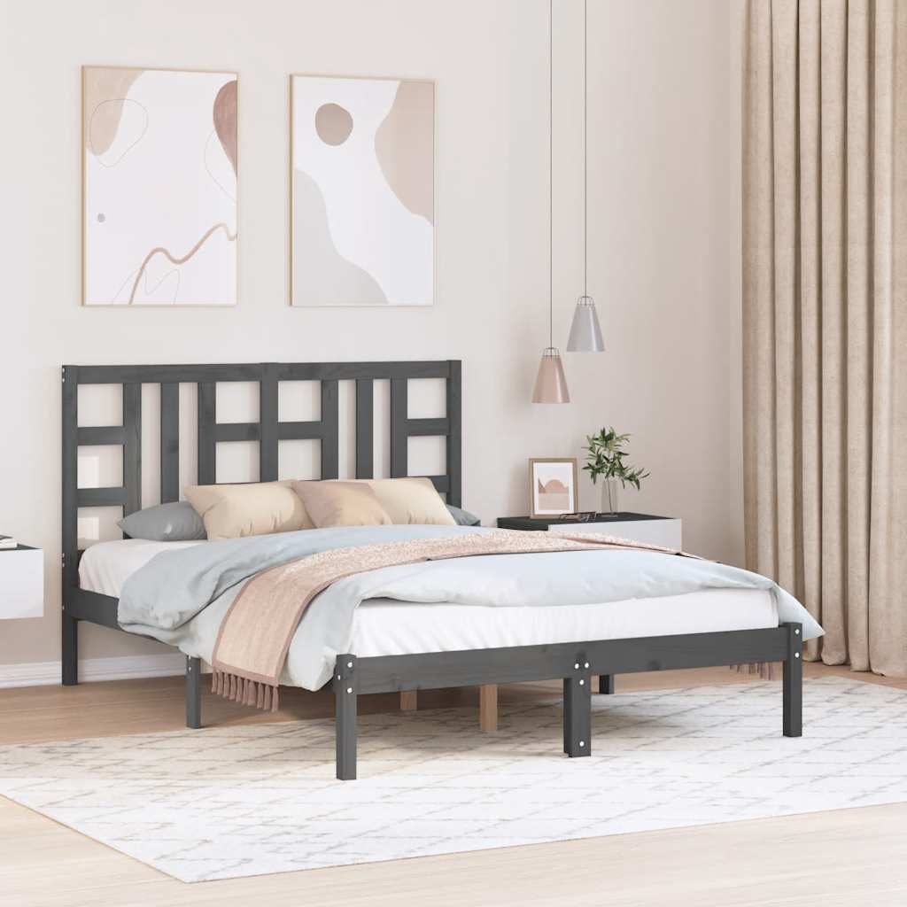 Cadre de lit Gris Bois massif 135x190 cm Double