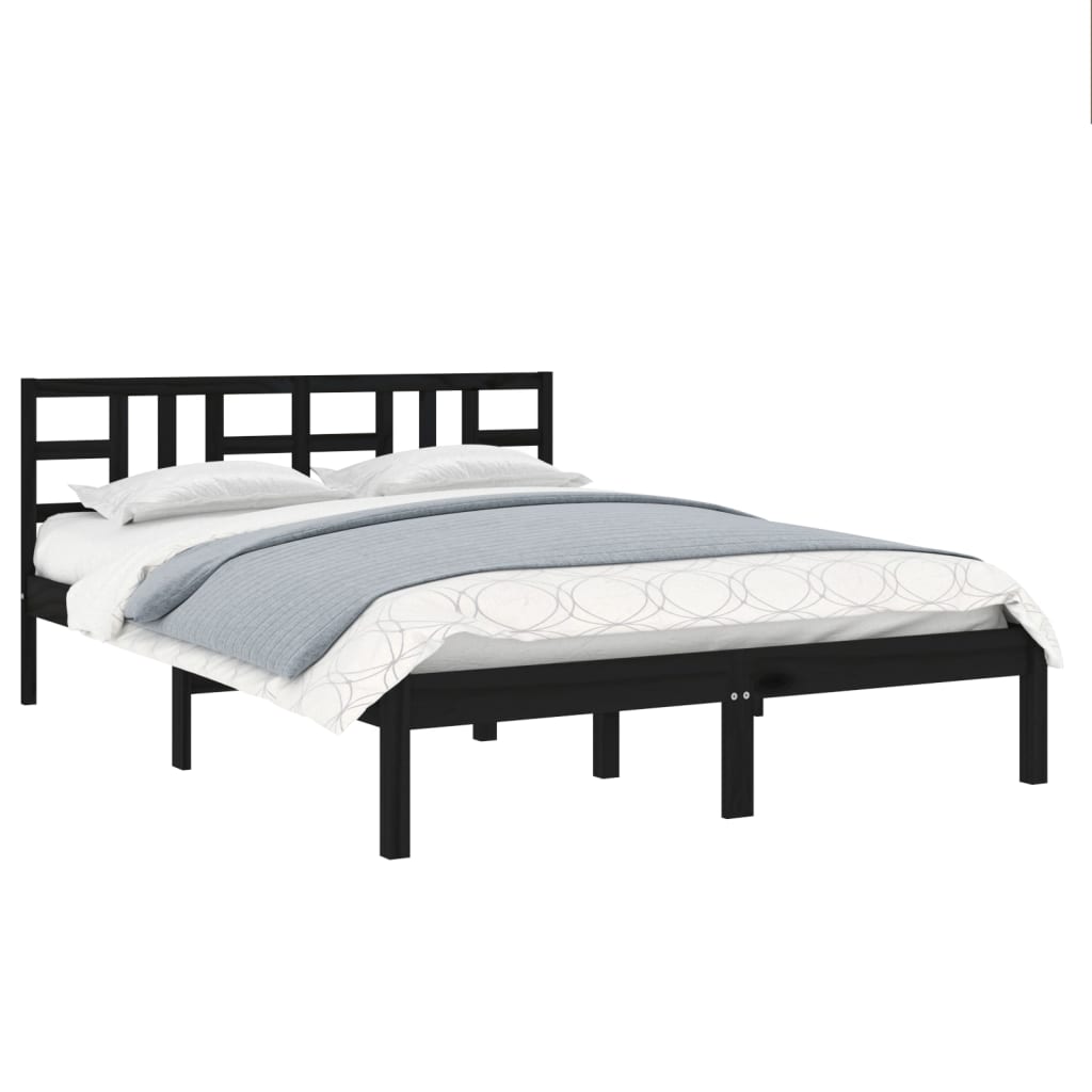 

vidaXL Bedframe massief hout zwart 135x190 cm 4FT6 Double