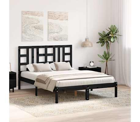 vidaXL Lovos rėmas, juodas, 135x190cm, medienos masyvas, dvivietis