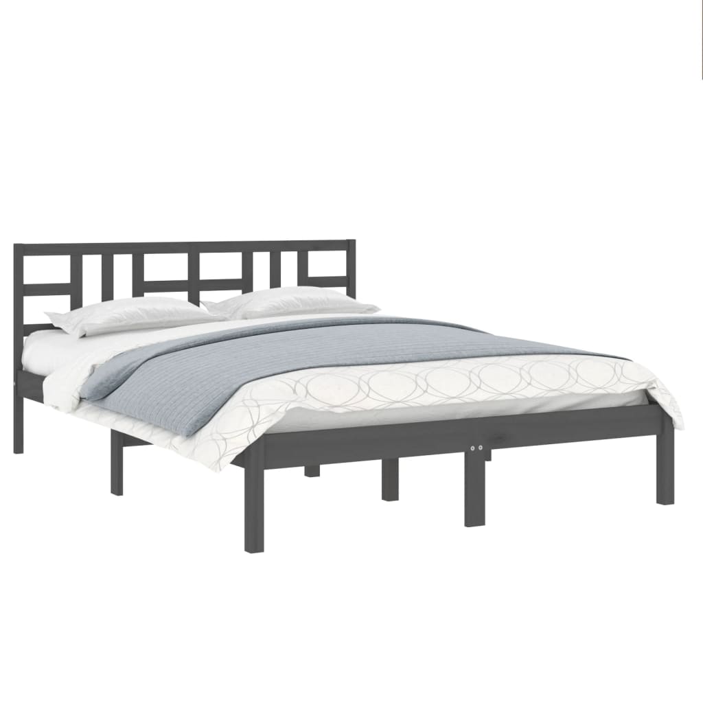 vidaXL Bedframe massief hout grijs 140x190 cm