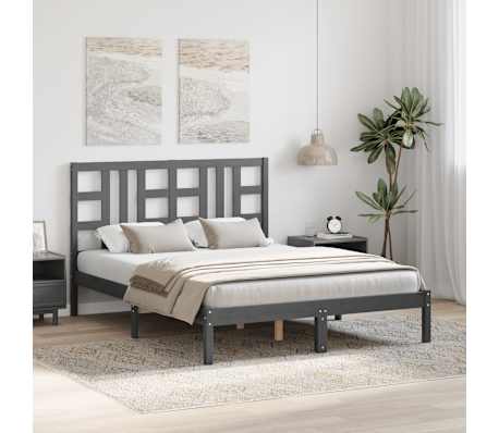 vidaXL Lovos rėmas, pilkos spalvos, 140x190cm, medienos masyvas