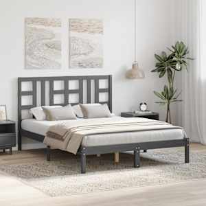 vidaXL Lovos rėmas, pilkos spalvos, 140x190cm, medienos masyvas
