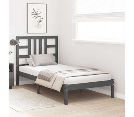 vidaXL Lovos rėmas, pilkos spalvos, 90x200cm, medienos masyvas