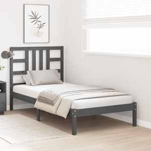 vidaXL Lovos rėmas, pilkos spalvos, 90x200cm, medienos masyvas