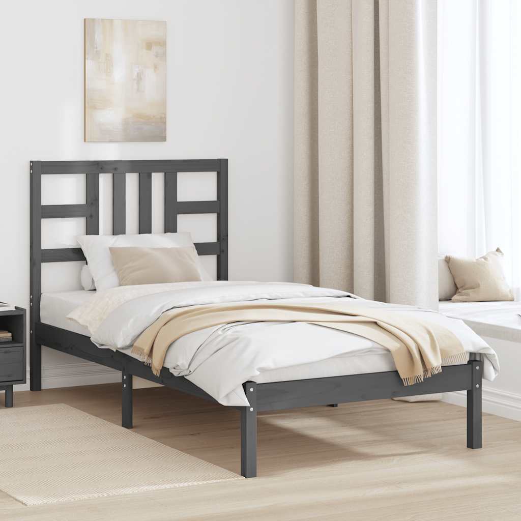 Cadre de lit Gris Bois massif 90x200 cm