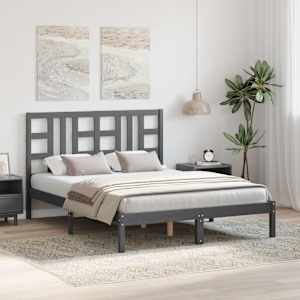 vidaXL Lovos rėmas, pilkos spalvos, 140x200cm, medienos masyvas