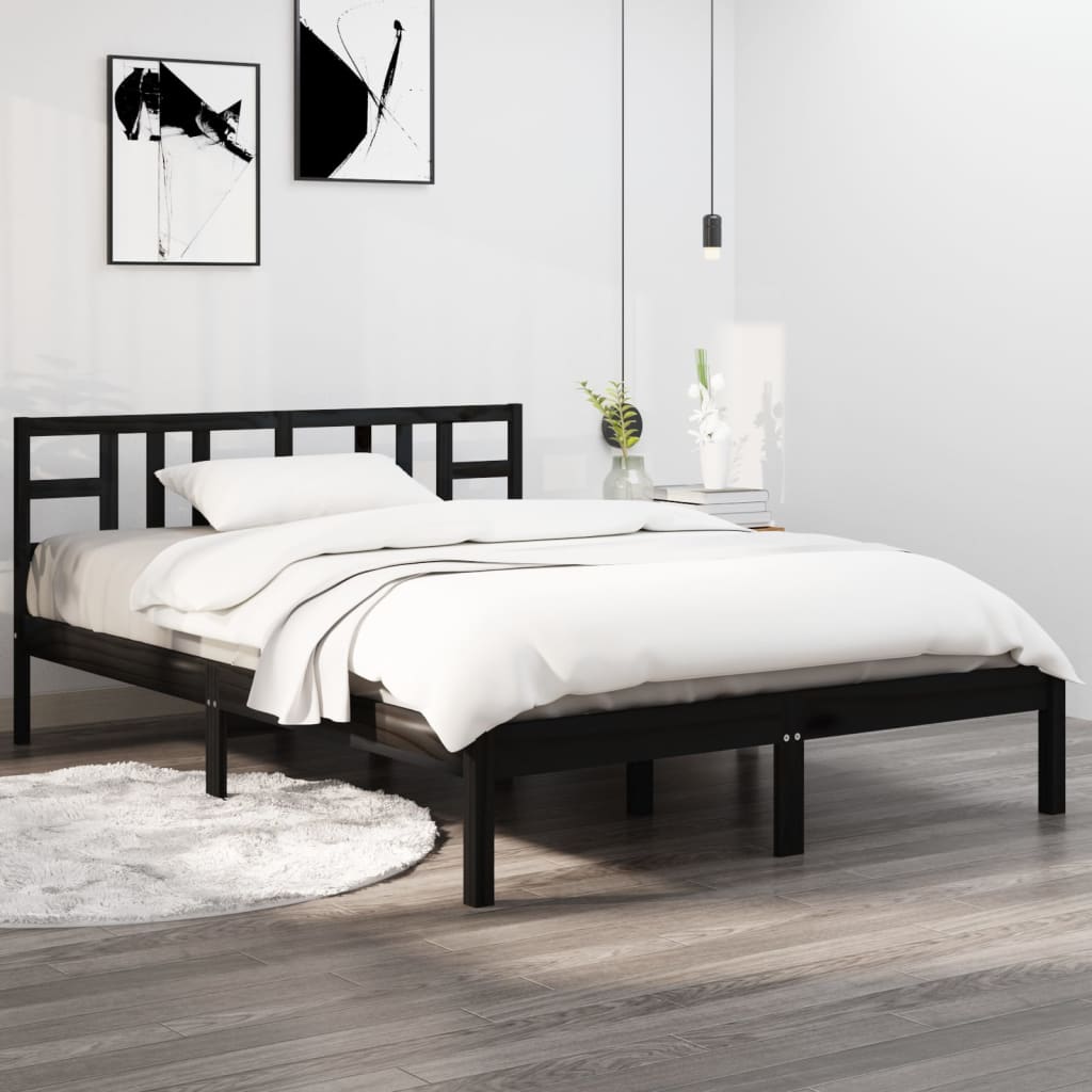 vidaXL Cadru de pat, negru, 140×200 cm, lemn masiv