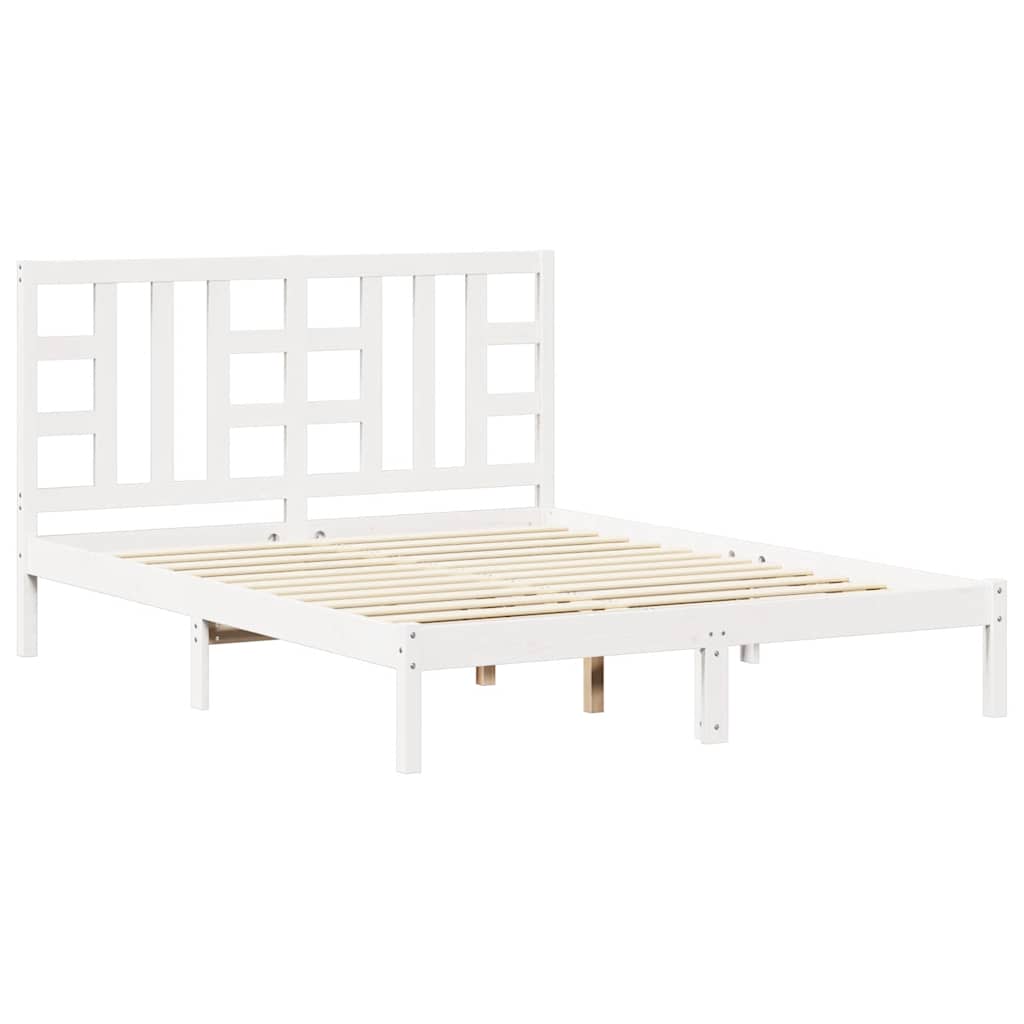 E-shop vidaXL Posteľný rám, biely, drevený masív 150x200 cm, King