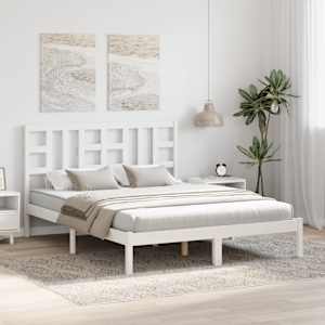 Rám postele bílý masivní dřevo 150 x 200 cm King Size - obrázek 3